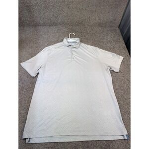 Johnnie-O Mens XL Polo Shirt White Blue Dot Print Short Sleeve Golf Casual